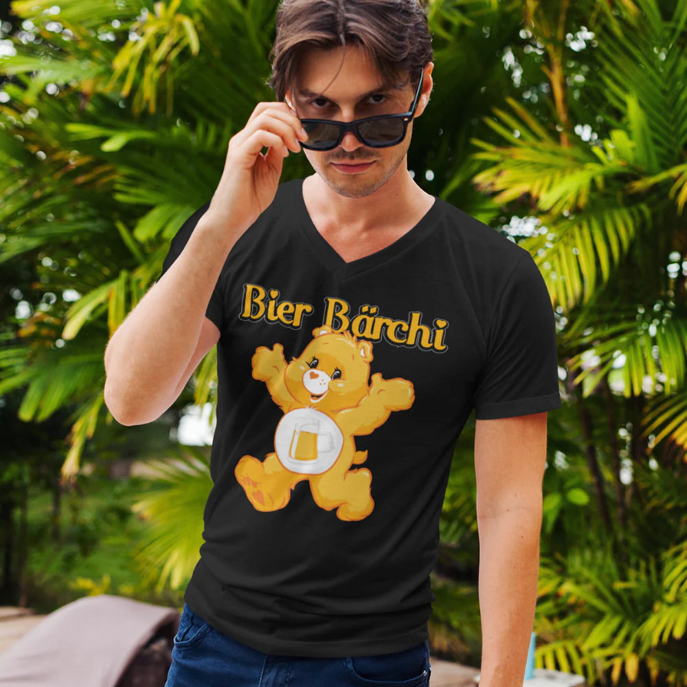 Mann mit V-Ausschnitt Bier Glücksbärchi T-Shirt