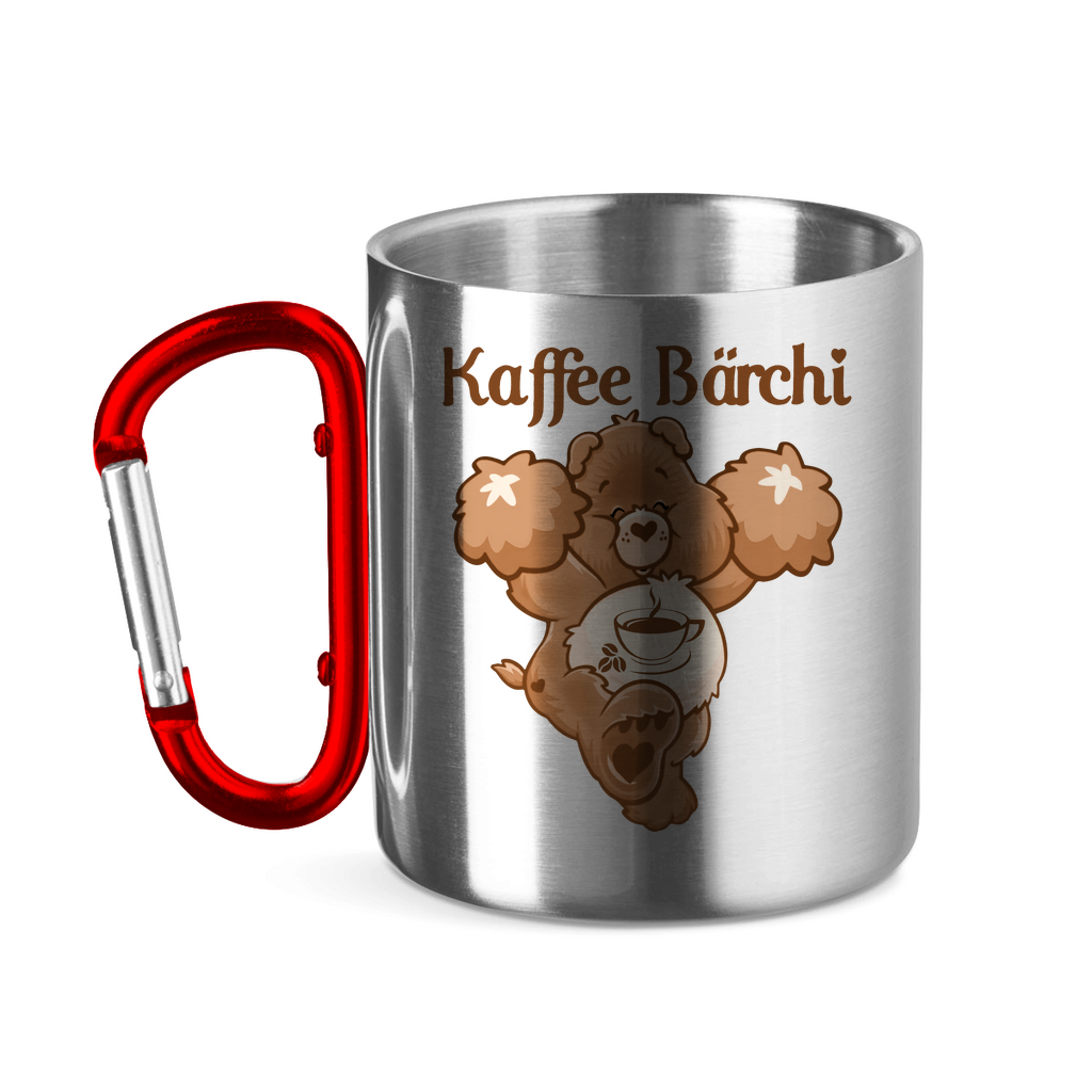 Kaffee Bärchi - Glücksbärchi - Edelstahltasse mit Karabinergriff Red