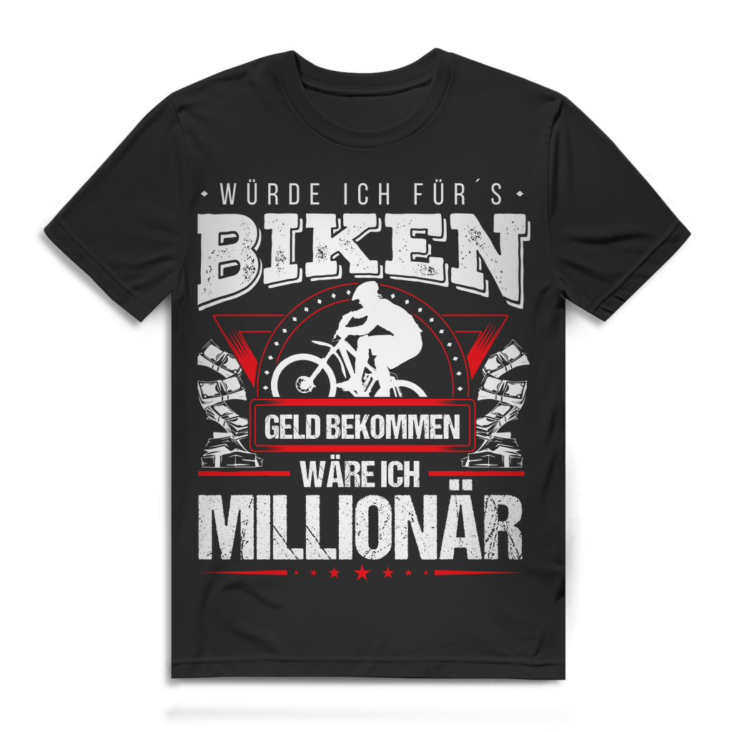 MTB Funshirt Herren – Fahrradfahren bis zum Reichtum – Lustiges Statement Tee Black
