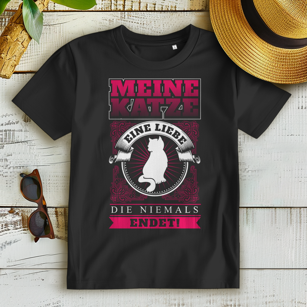Damen T-Shirt Katze – Eine Liebe die niemals endet – Geschenk Katzenliebhaberin