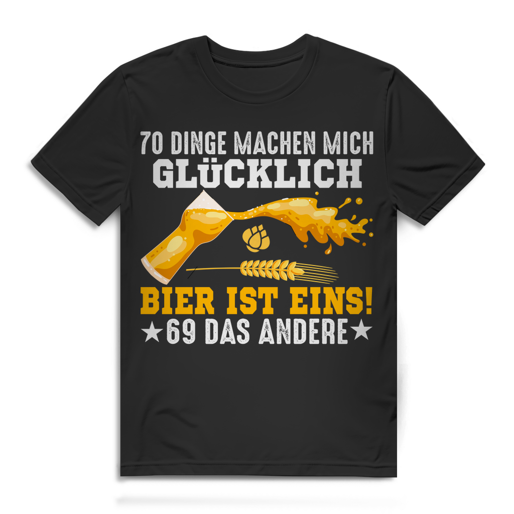 Herren T-Shirt 70 Dinge machen mich glücklich Bier ist eins Bio Baumwolle Black