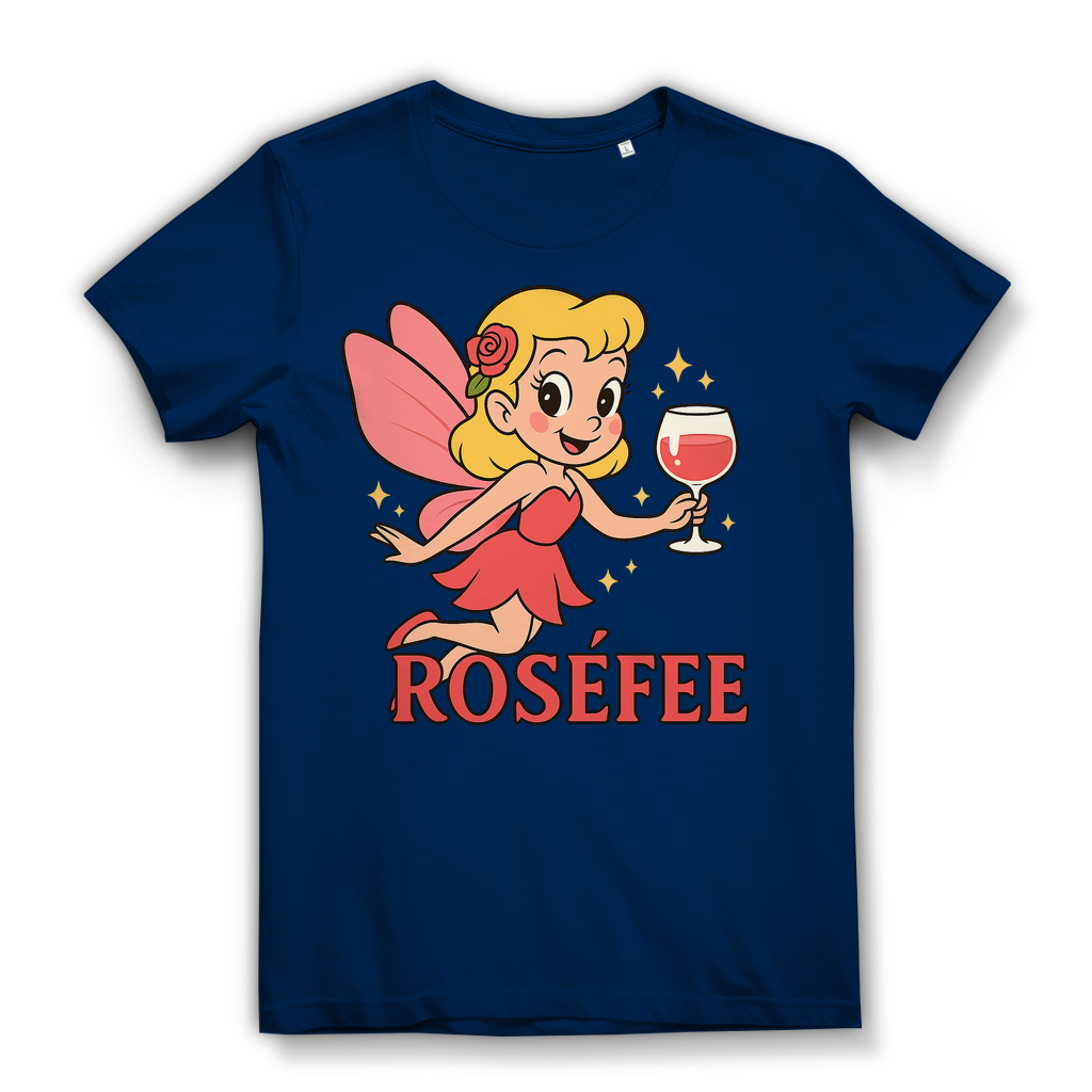 Damen Premium Bio T-Shirt ROSÉFEE – Rosé Wein Fee Motiv aus 100 % Bio-Baumwolle Navy