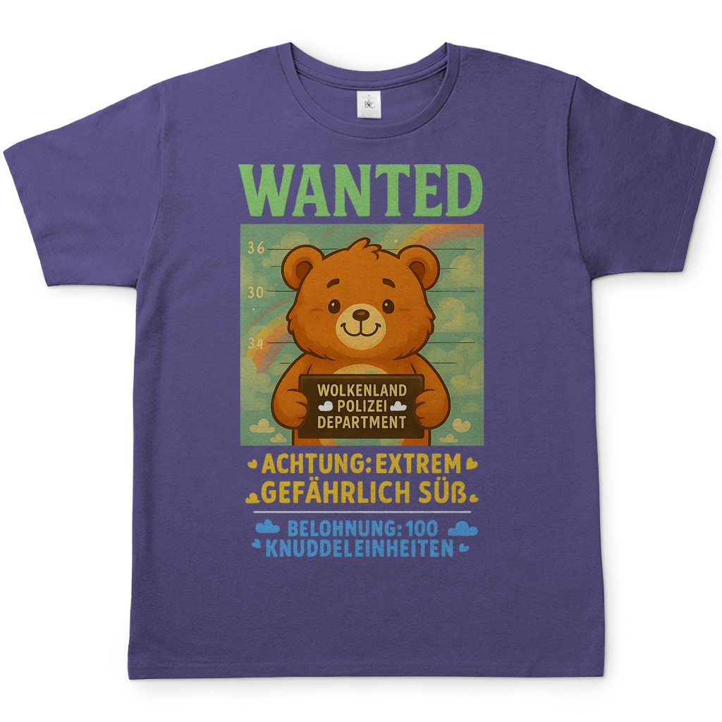 Herren T-Shirt Wanted Glücksbärchi Wolkenland Extrem Gefährlich Süß Millennial Lilac
