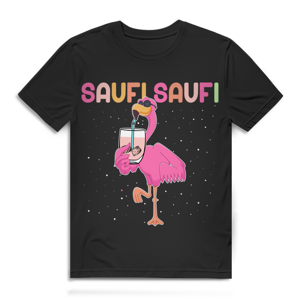 Saufi Saufi Flamingo Herren T-Shirt lustig Festival Party Funshirt Männer Black