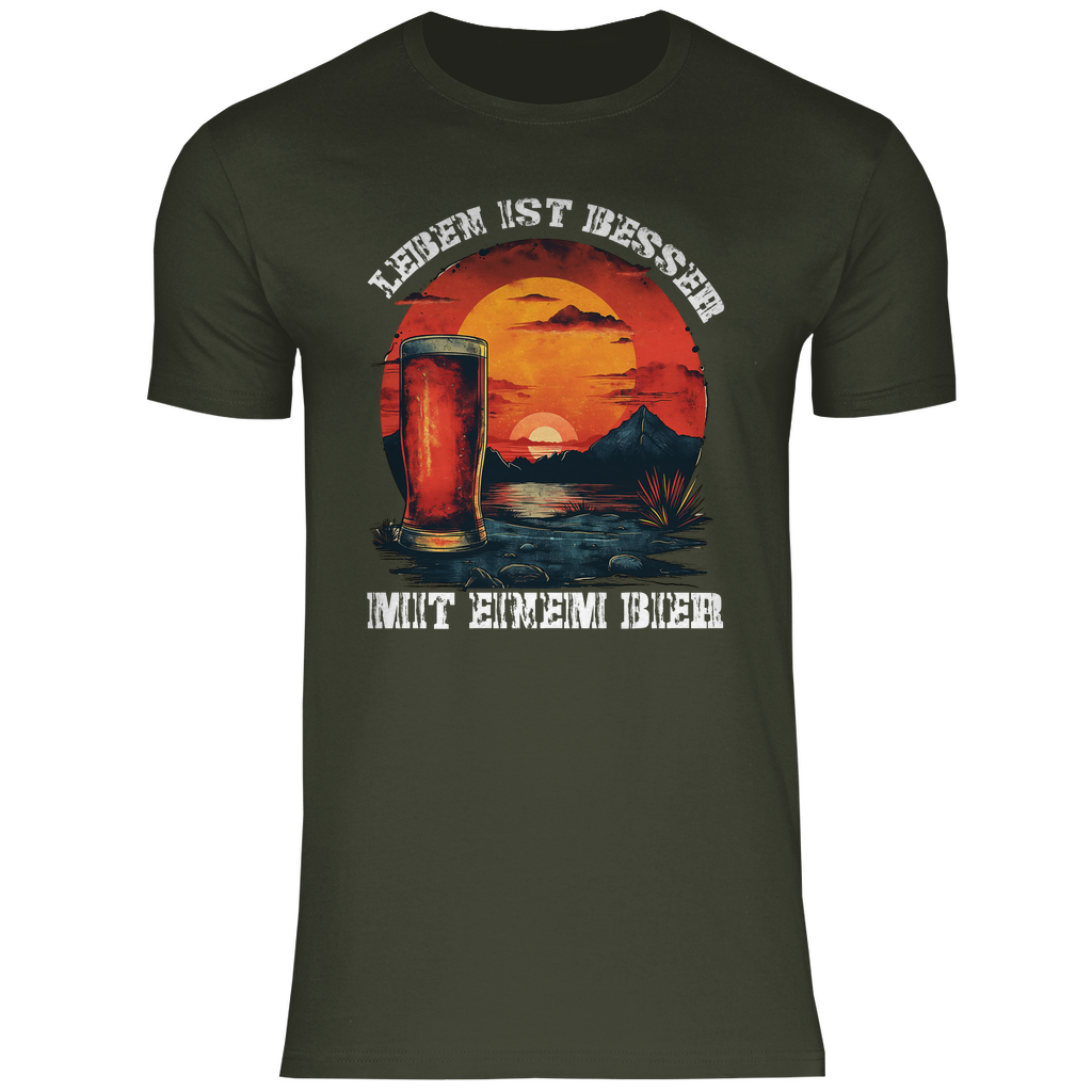 Leben ist besser mit einem Bier - Herren Shirt Urban Khaki