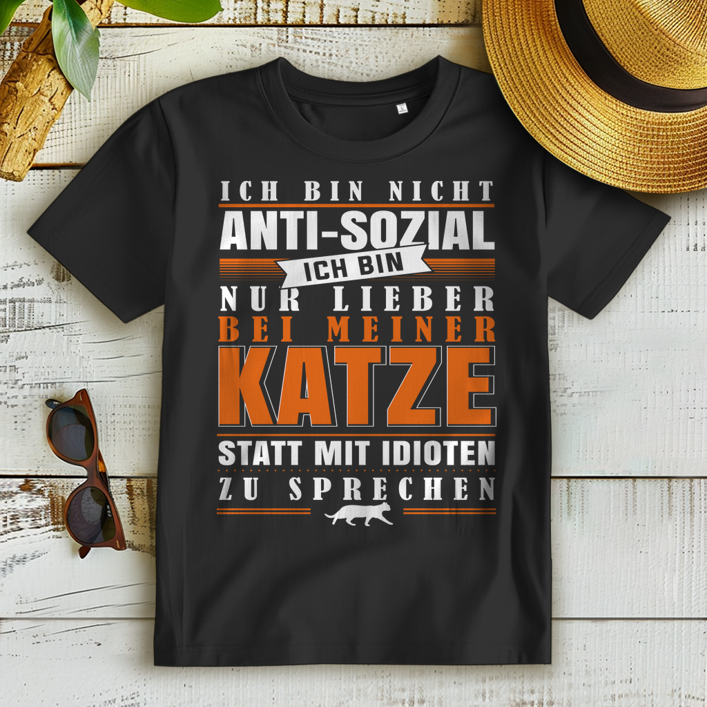 Katzenliebe Statement Katzen T-Shirt Frauen – Ich bin lieber bei meiner Katze