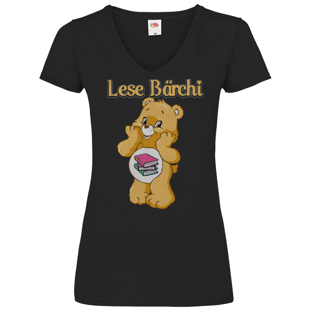 Lese Bärchi - Glücksbärchi - V-Neck Damenshirt Black
