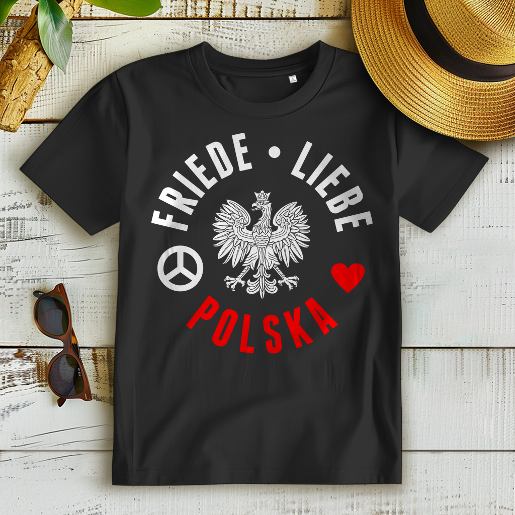 Heimatliebe Polen Damen T-Shirt – Polska Motiv mit Herz und Friedenszeichen
