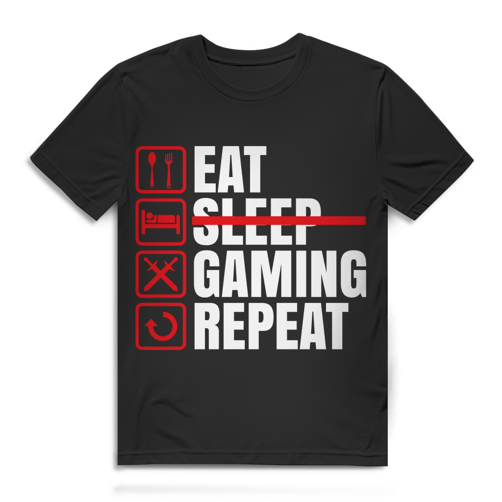 Eat Sleep Gaming Repeat Shirt – Für Zocker die nie schlafen – Herren T-Shirt Black