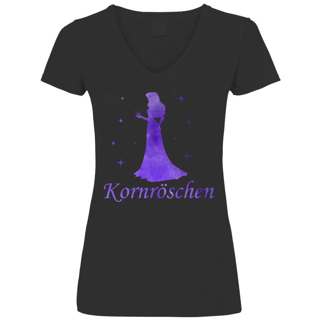 Kornröschen - Prinzessin Aquarell - V-Neck Damenshirt Black