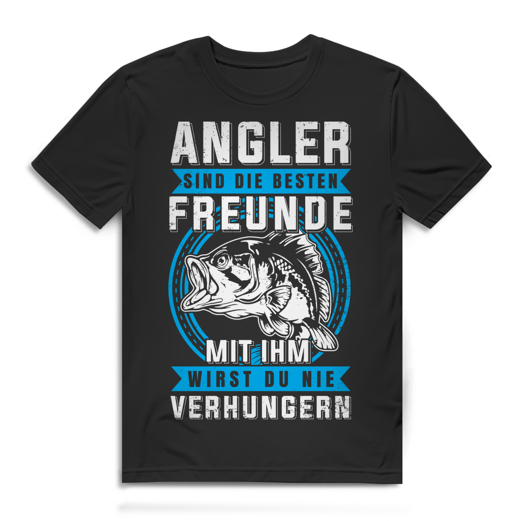 Herren T-Shirt Angler sind die besten Freunde wirst du nie verhungern Black