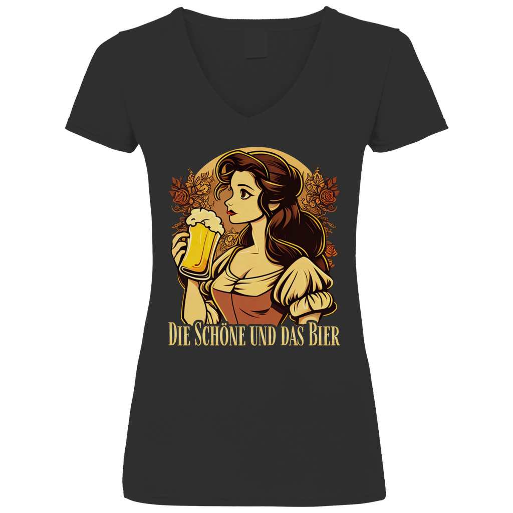Die Schöne und das Bier Belle - V-Neck Damenshirt Black