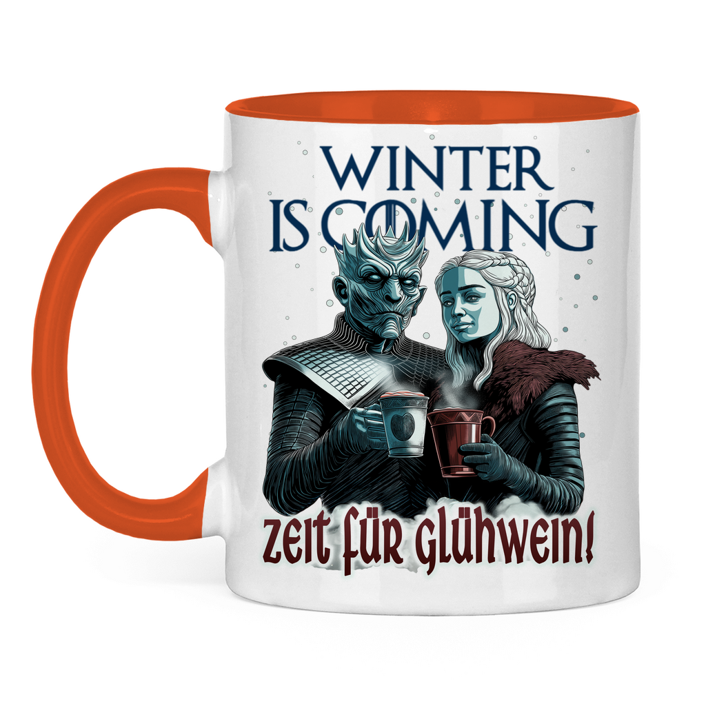 Winter is coming - Zeit für Glühwein - Tasse zweifarbig Orange