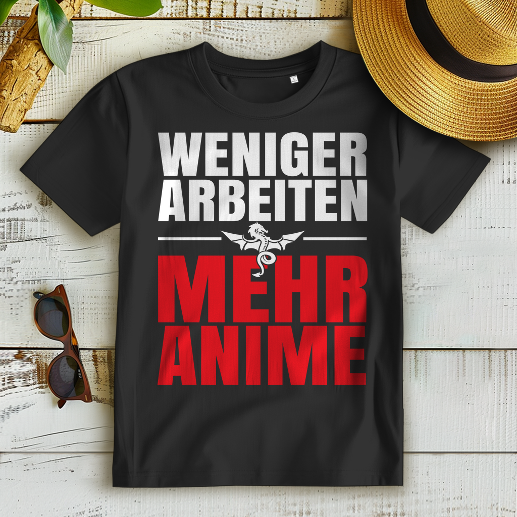 Weniger Arbeiten Mehr Anime – Statementshirt für Damen und Nerd Girls
