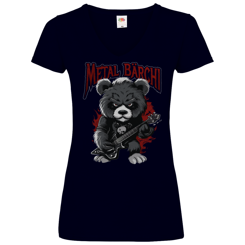 Metal Bärchi - Glücksbärchi - V-Neck Damenshirt Deep Navy