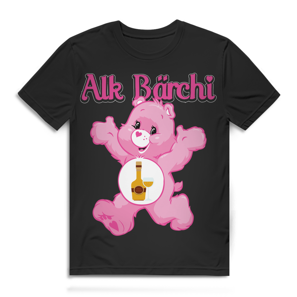 Glücksbärchi Funshirt Herren – Alk Bärchi Design mit Flasche und Glas für Partys