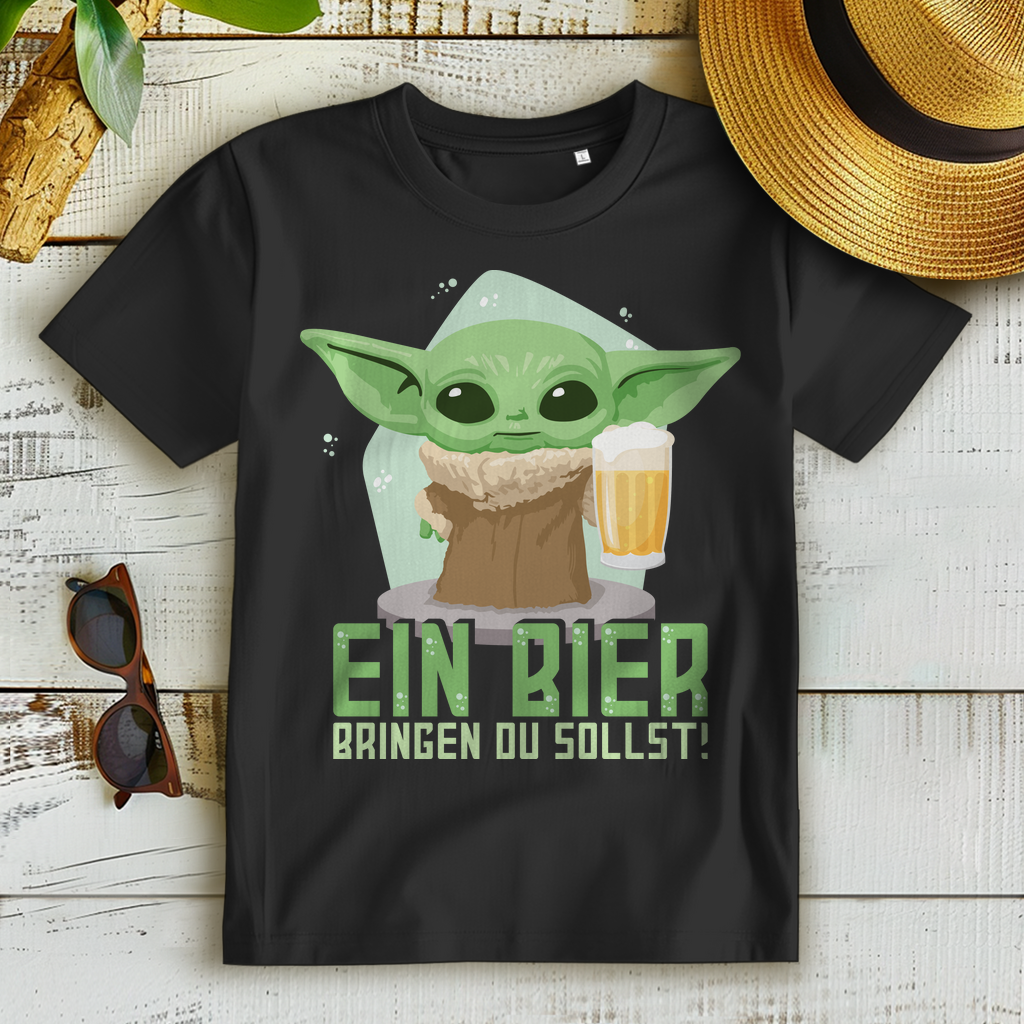 Baby Yoda Bier Shirt - Ein Bier bringen du sollst | Damen Bio T-Shirt für Fans Black