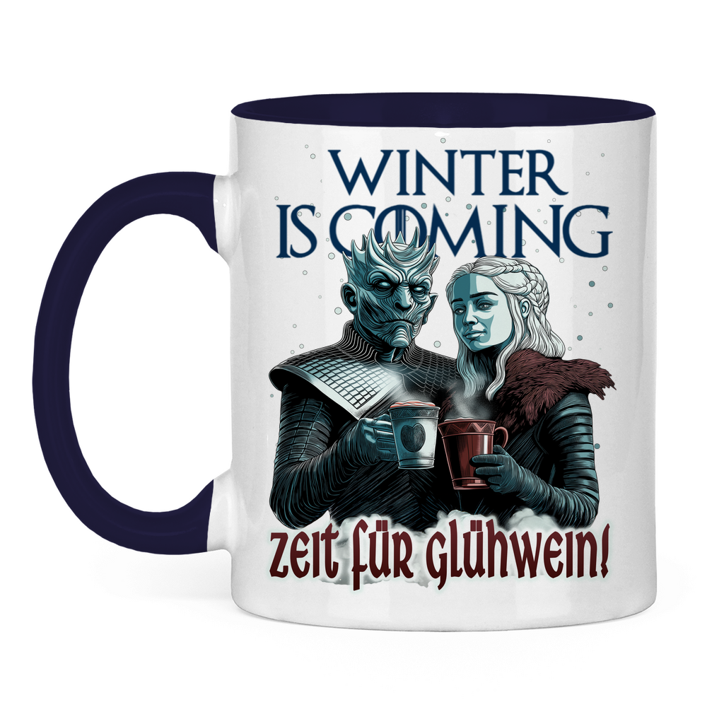 Winter is coming - Zeit für Glühwein - Tasse zweifarbig Navy