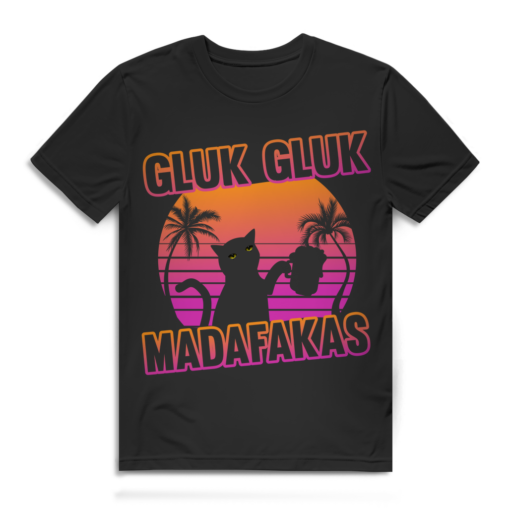 Katze Bier T-Shirt Männer – Gluk Gluk Madafakas Retroshirt mit Party Humor