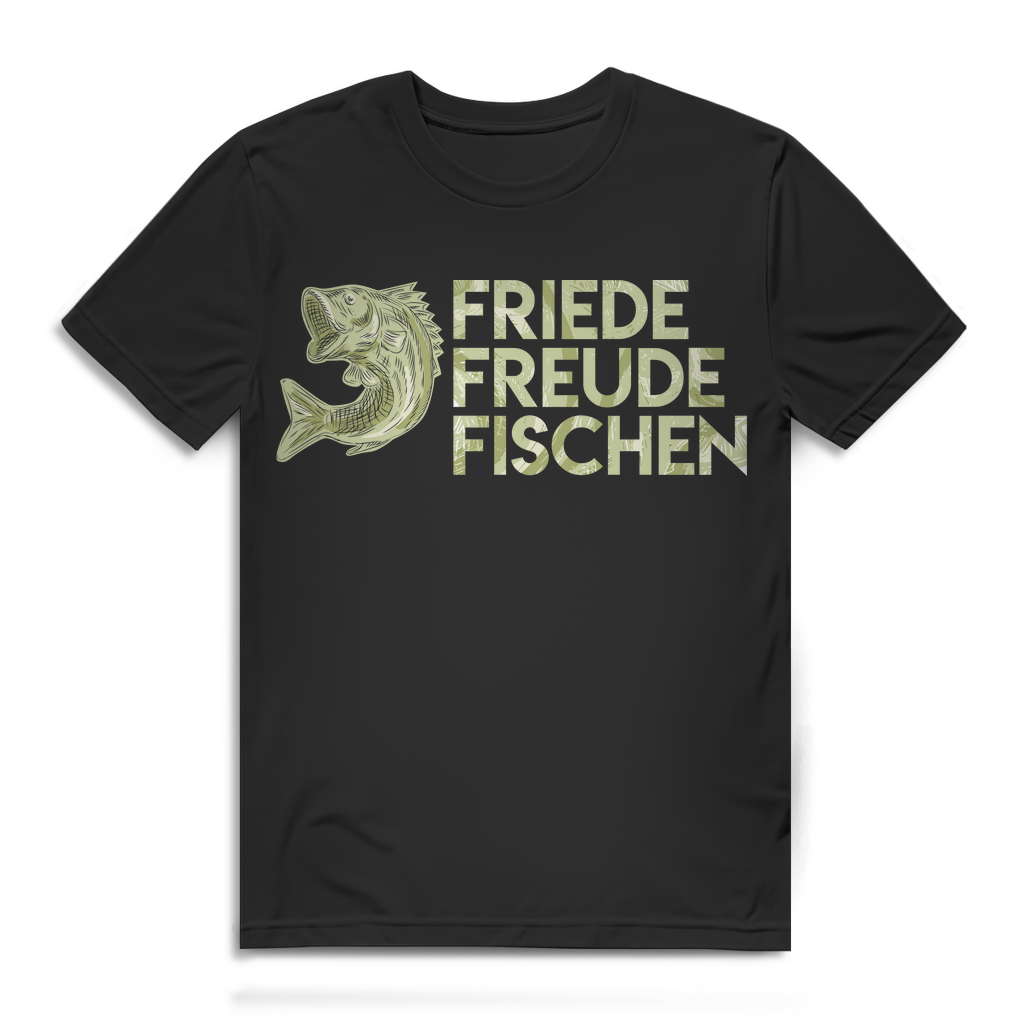 Herren T-Shirt Friede Freude Fischen Angler Shirt Bio Baumwolle Black