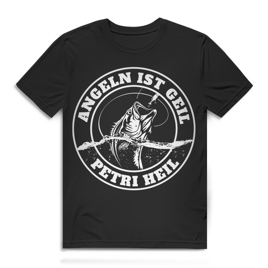 Herren T-Shirt Angeln ist Geil Petri Heil Angler Shirt Bio Baumwolle Black
