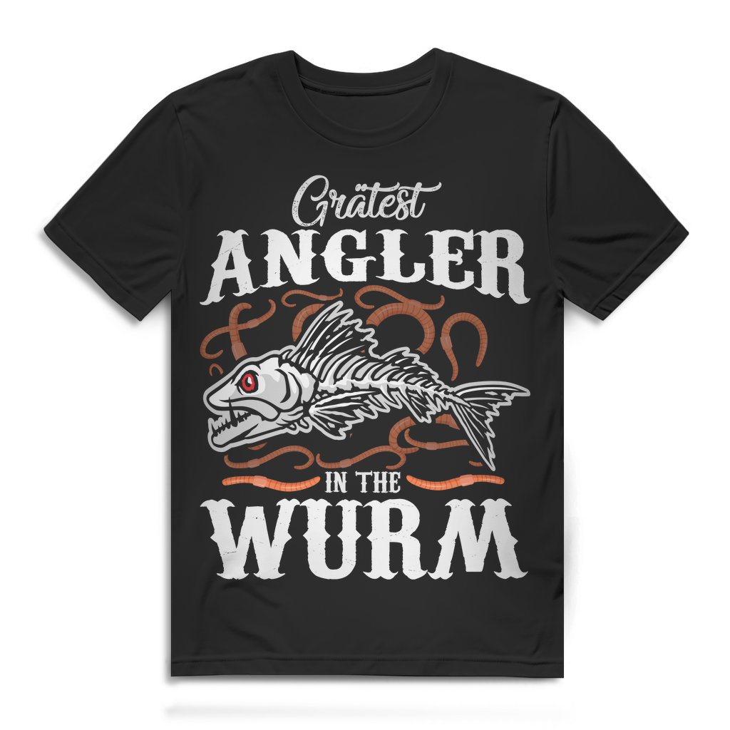 Herren T-Shirt Greatest Angler in the Wurm Bio Baumwolle Black