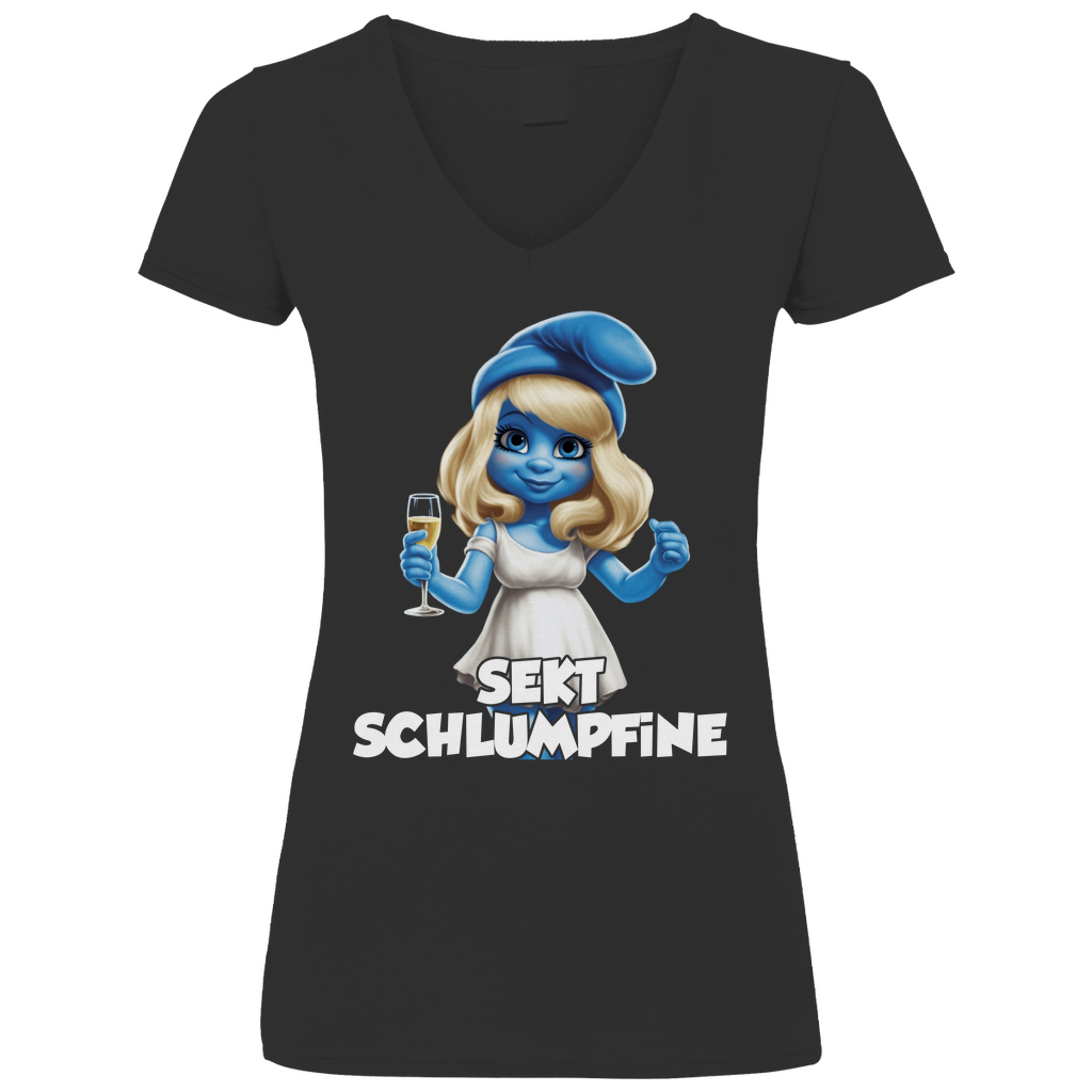 Sekt Schlumpfine Grafik - V-Neck Damenshirt Black