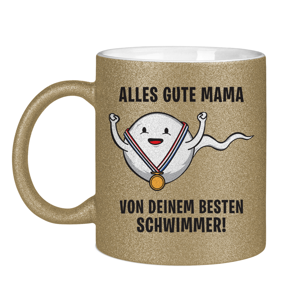 Alles gute Mama von deinem besten Schwimmer! - Glitzertasse Dark Gold Glitter One size