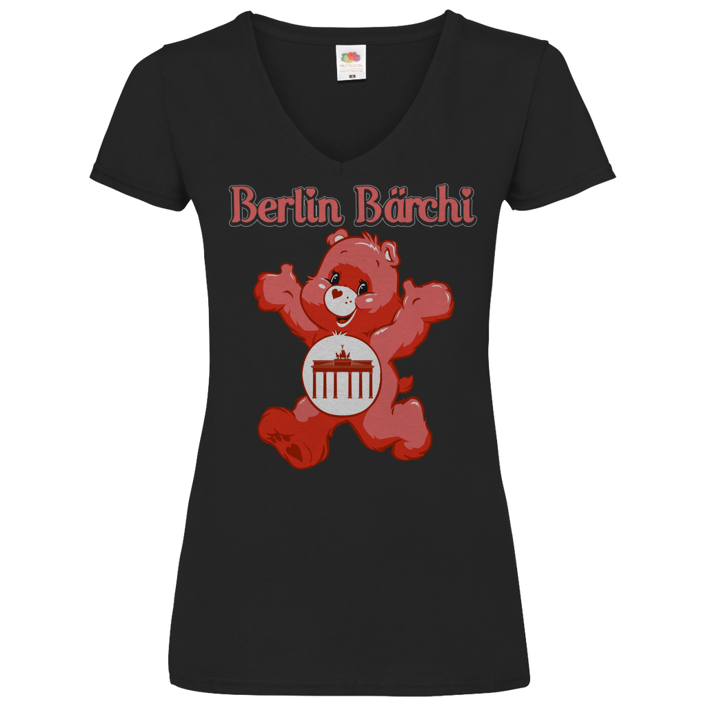 Berlin Bärchi - Glücksbärchi - V-Neck Damenshirt Black