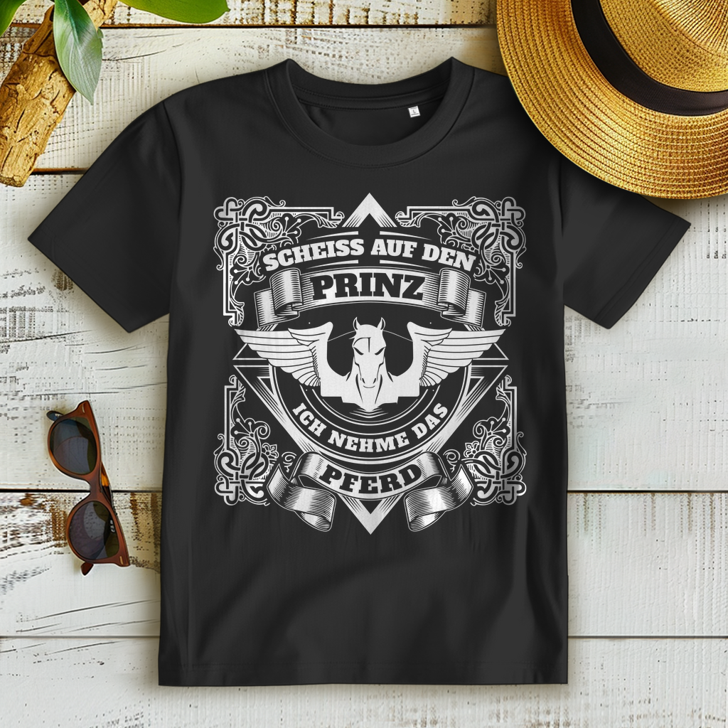 Pferde Spruch Shirt Frauen – Ich nehme das Pferd statt dem Prinz – Bio Baumwolle