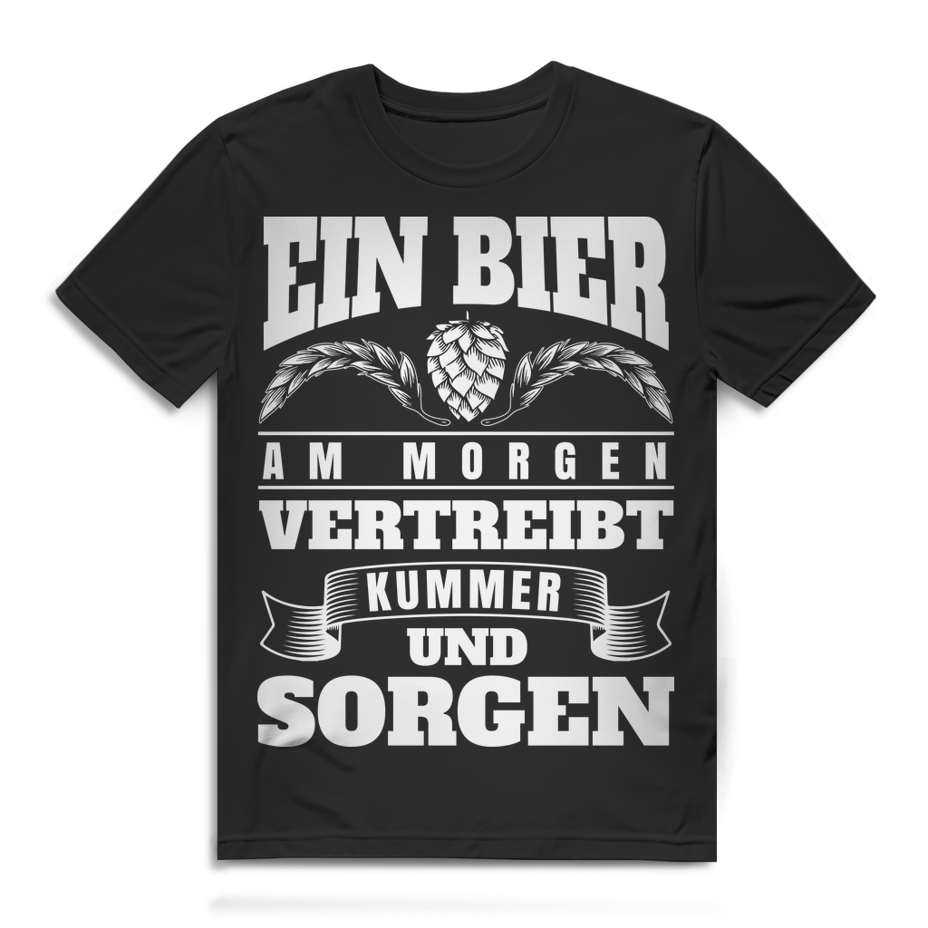 Lustiges Herren T-Shirt Bier am Morgen vertreibt Sorgen – Biergeschenk Black