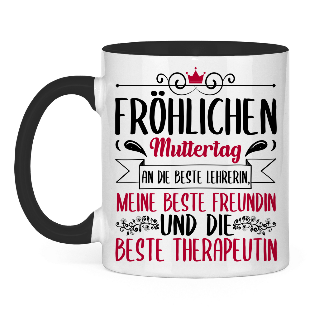 Fröhlichen Muttertag an die beste Mutter - Tasse zweifarbig Black