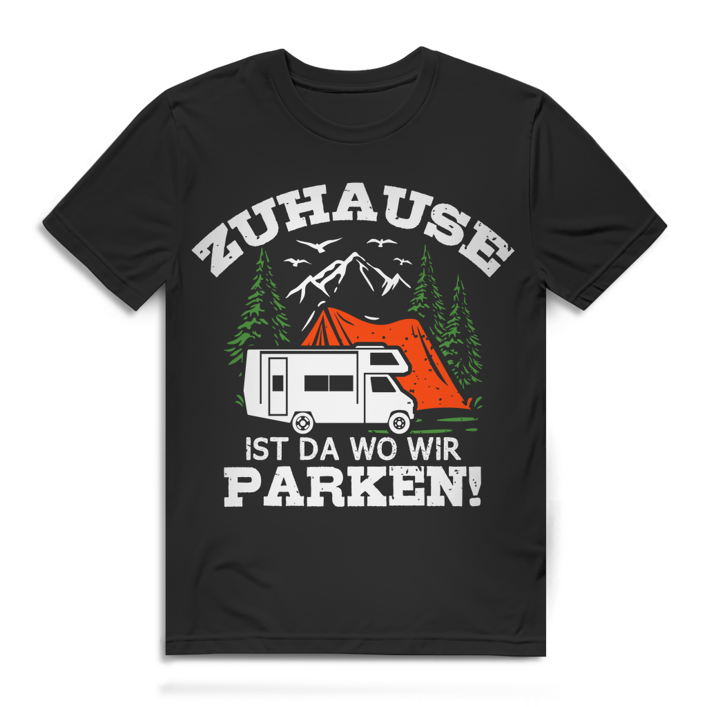 wir zelten schwarz t shirt Zuhause parken Wohnmobil Shirt Heimat Räder Camper Herren – Vivalabavaria