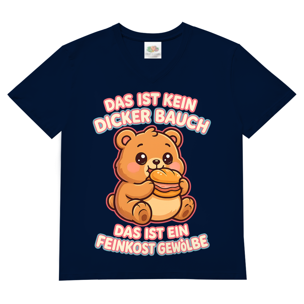 Herren V-Neck T-Shirt Das Ist Kein Dicker Bauch Das Ist Ein Feinkost Gewölbe Teddybär Navy