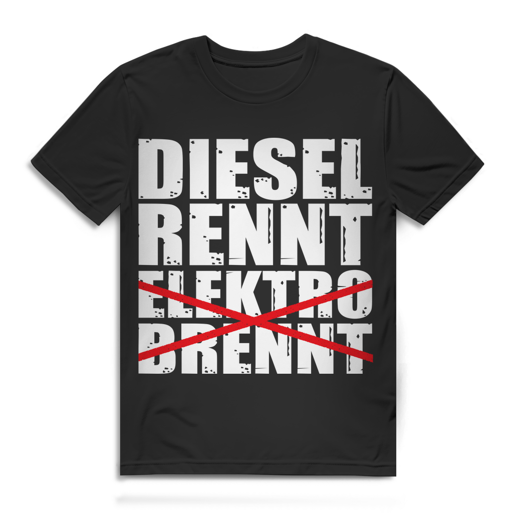 Herren T-Shirt Diesel rennt Elektro brennt Verbrenner Shirt Black
