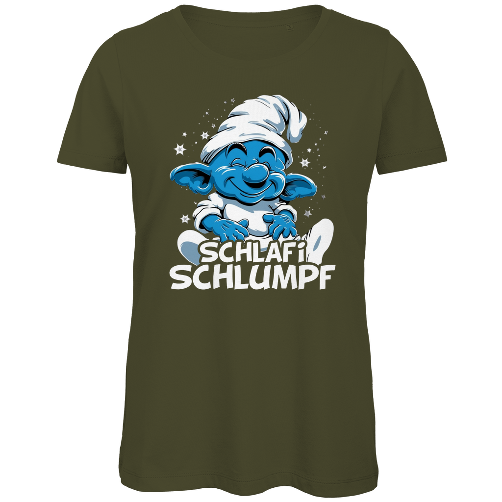 Schlafi Schlumpf Grafik - Damen Premium Bio T-Shirt Khaki