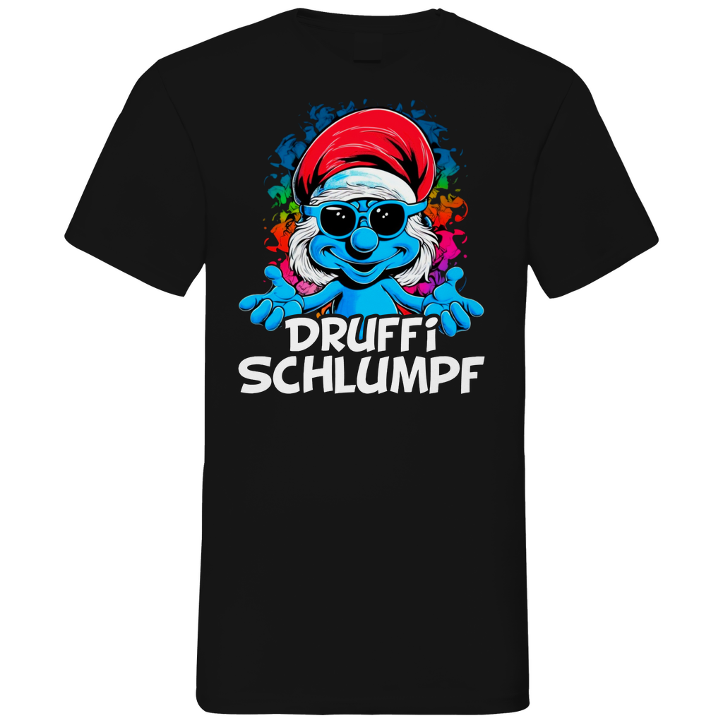 Druffi Schlumpf Grafik - Herren V-Neck Shirt Black