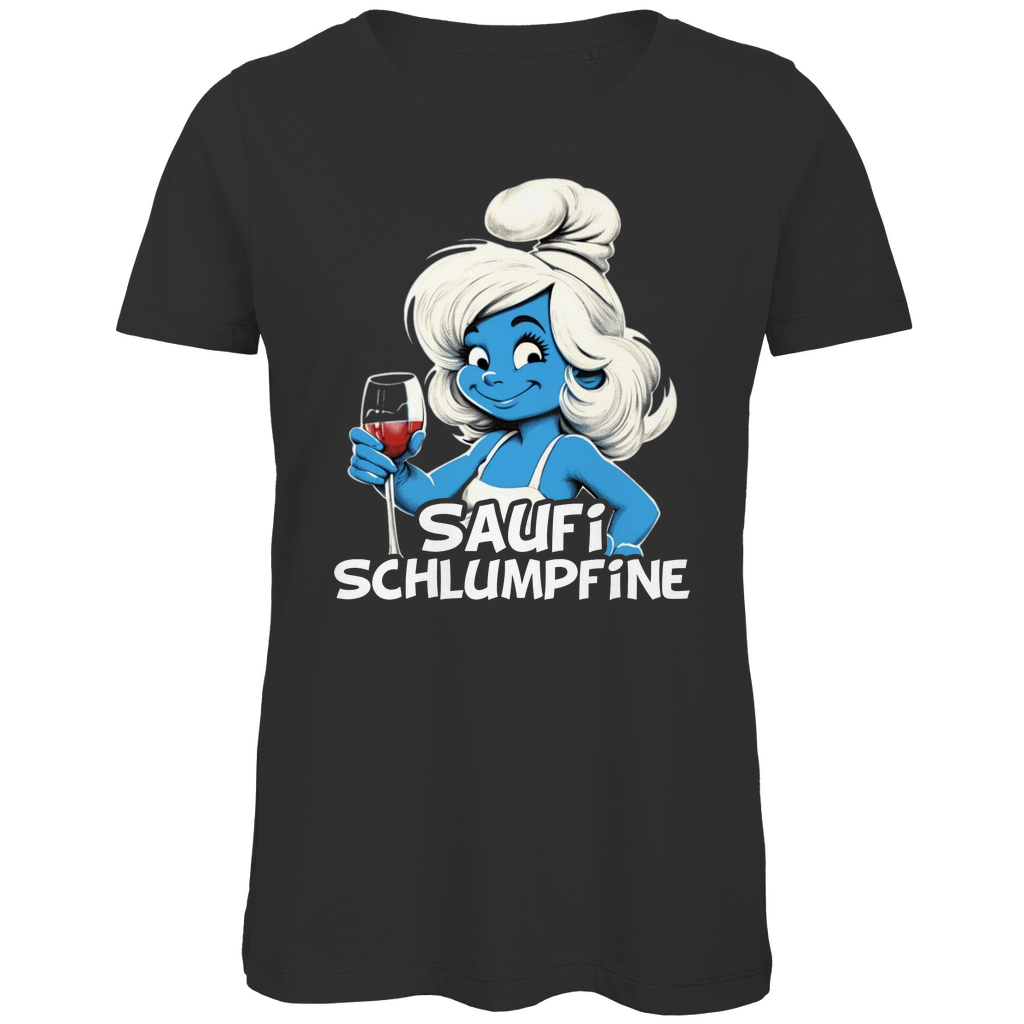 Saufi Schlumpfine Grafik - Damen Premium Bio T-Shirt Black