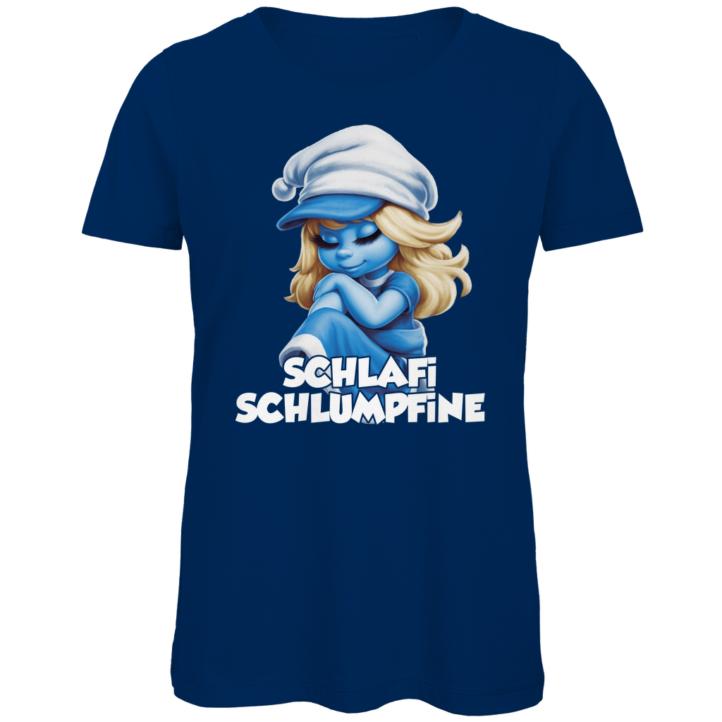 Schlafi Schlumpfine Grafik - Damen Premium Bio T-Shirt Navy