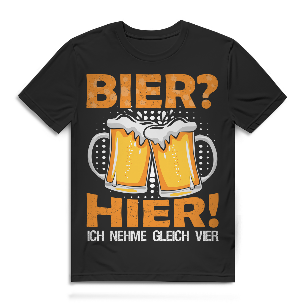 Spruch T-Shirt Herren Bierglas Design Bier Hier Ich nehme gleich vier Feierlaune Black
