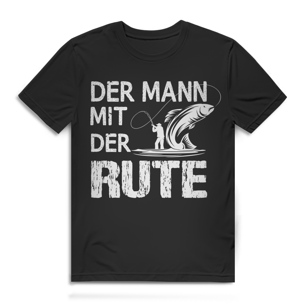 Herren T-Shirt Der Mann mit der Rute Angler Bio Baumwolle Black