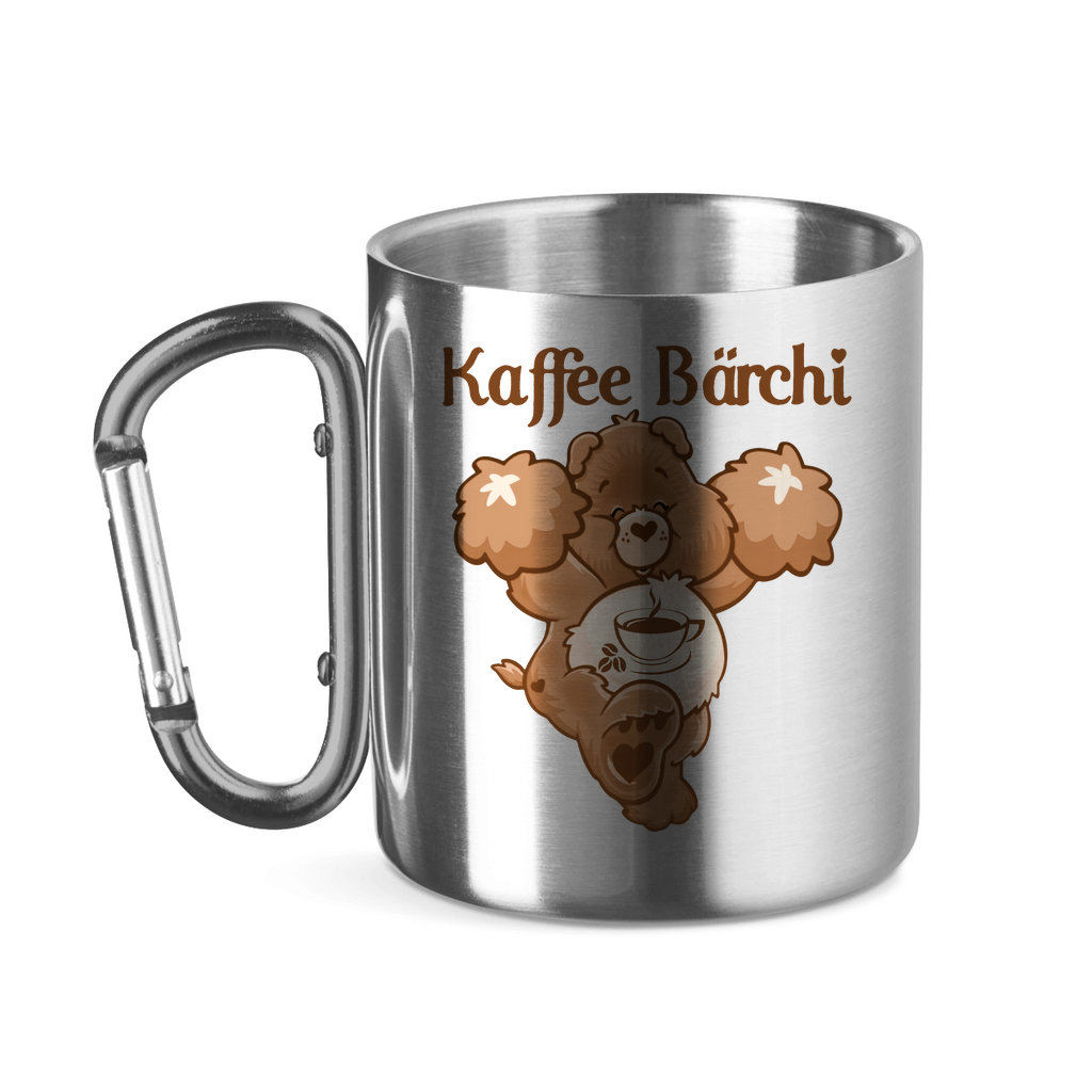 Kaffee Bärchi - Glücksbärchi - Edelstahltasse mit Karabinergriff Silver