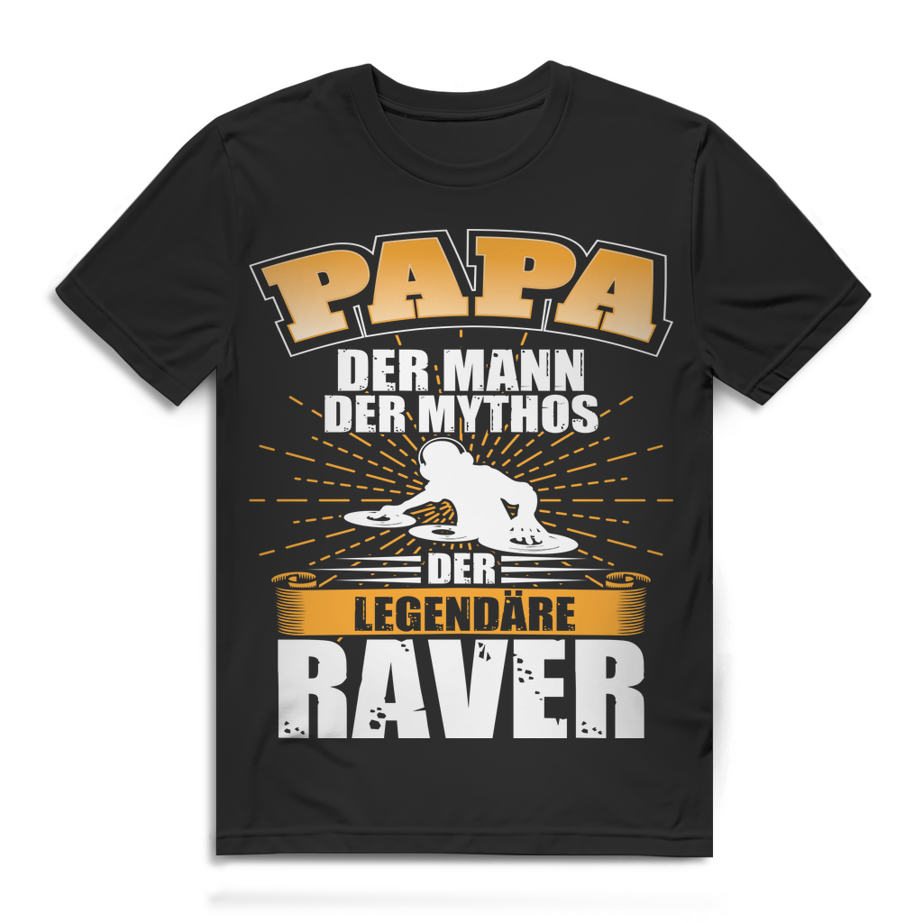 Herren T-Shirt Papa der Mann der Mythos der legendäre Raver Black