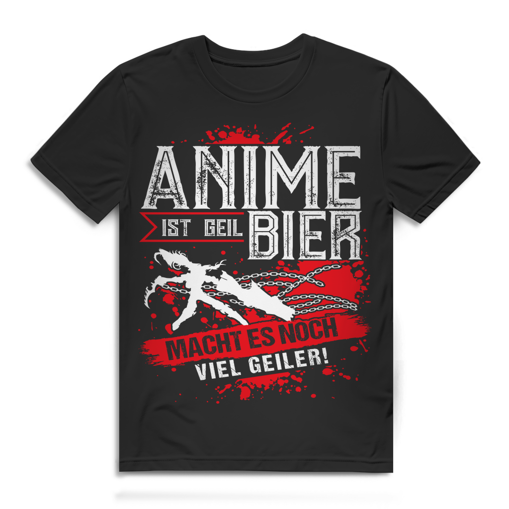 Herren T-Shirt Anime ist geil - Bier macht es noch viel geiler Black