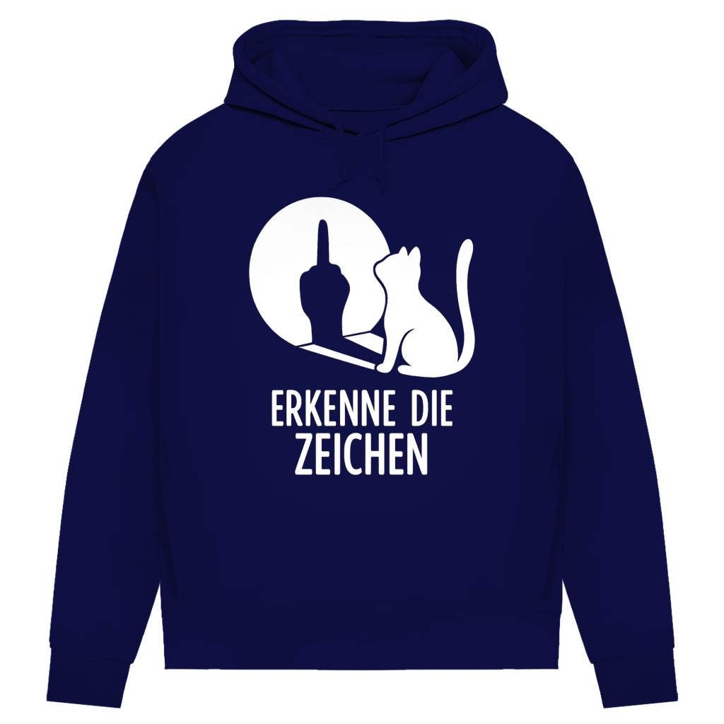 Damen Premium Bio Hoodie Erkenne Die Zeichen Katze Mittelfinger Navy Blue