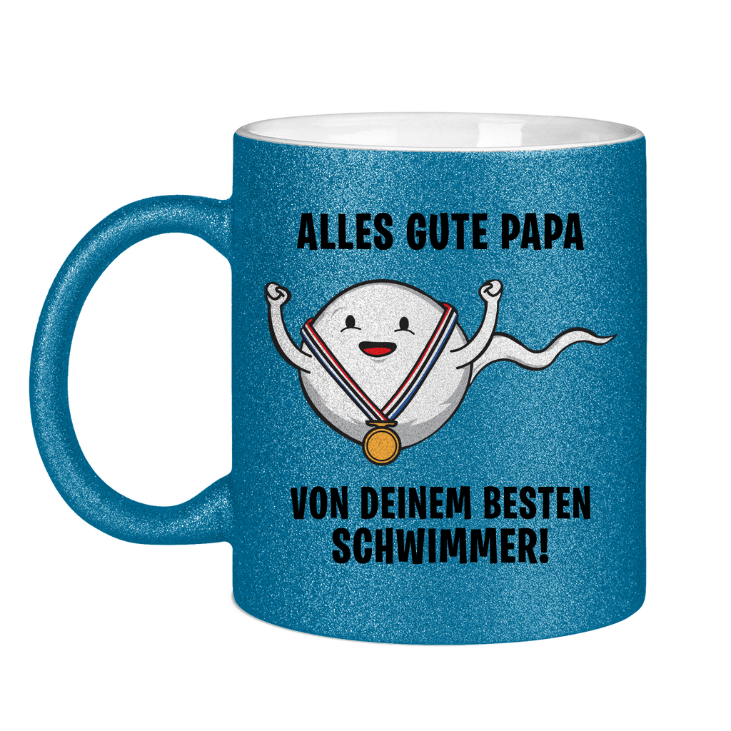 Alles gute Papa von deinem besten Schwimmer! - Glitzertasse Blue Glitter One size