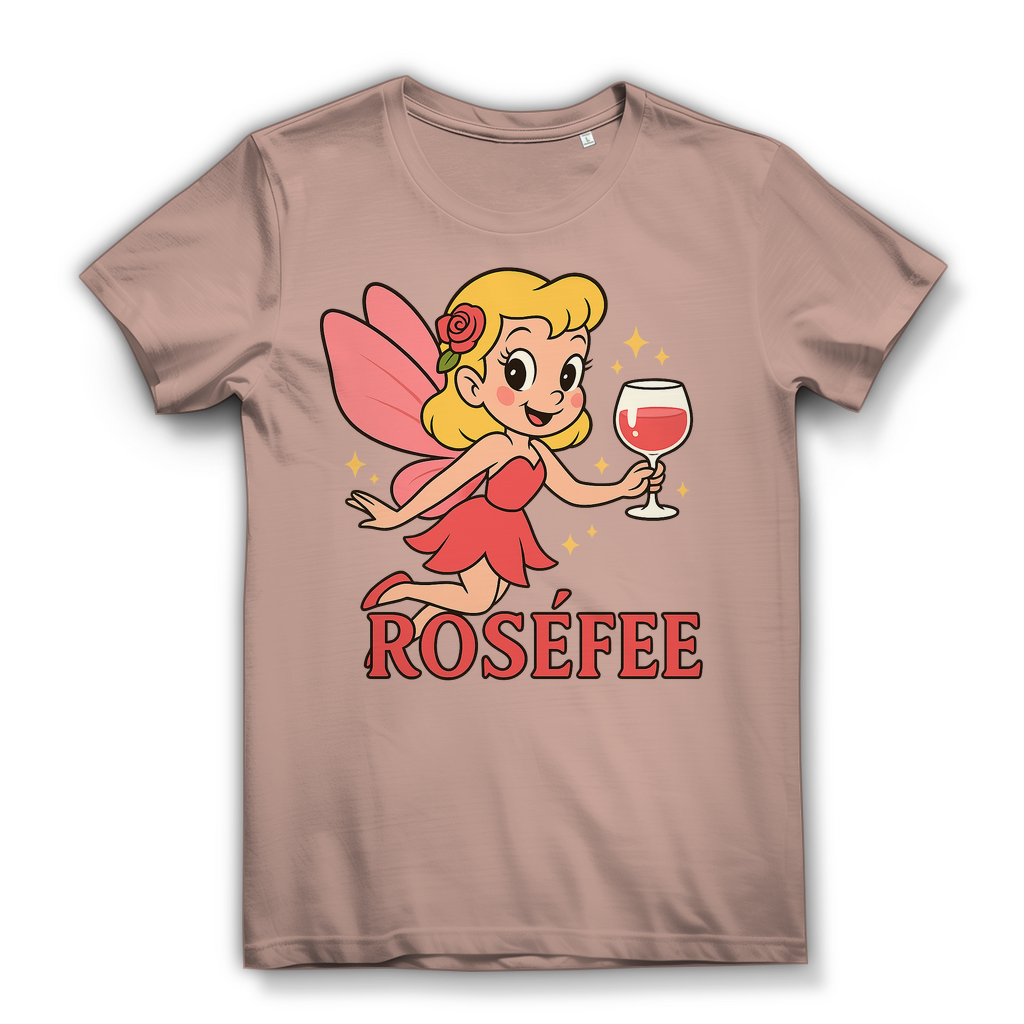 Damen Premium Bio T-Shirt ROSÉFEE – Rosé Wein Fee Motiv aus 100 % Bio-Baumwolle Millennial Pink