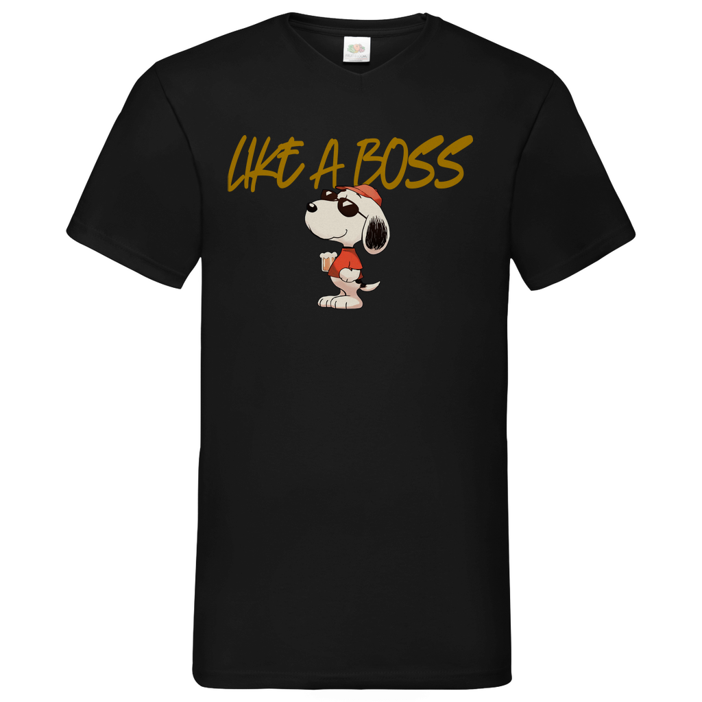 Peanuts Snoopy mit Bier Like a Boss - Herren V-Neck Shirt Black
