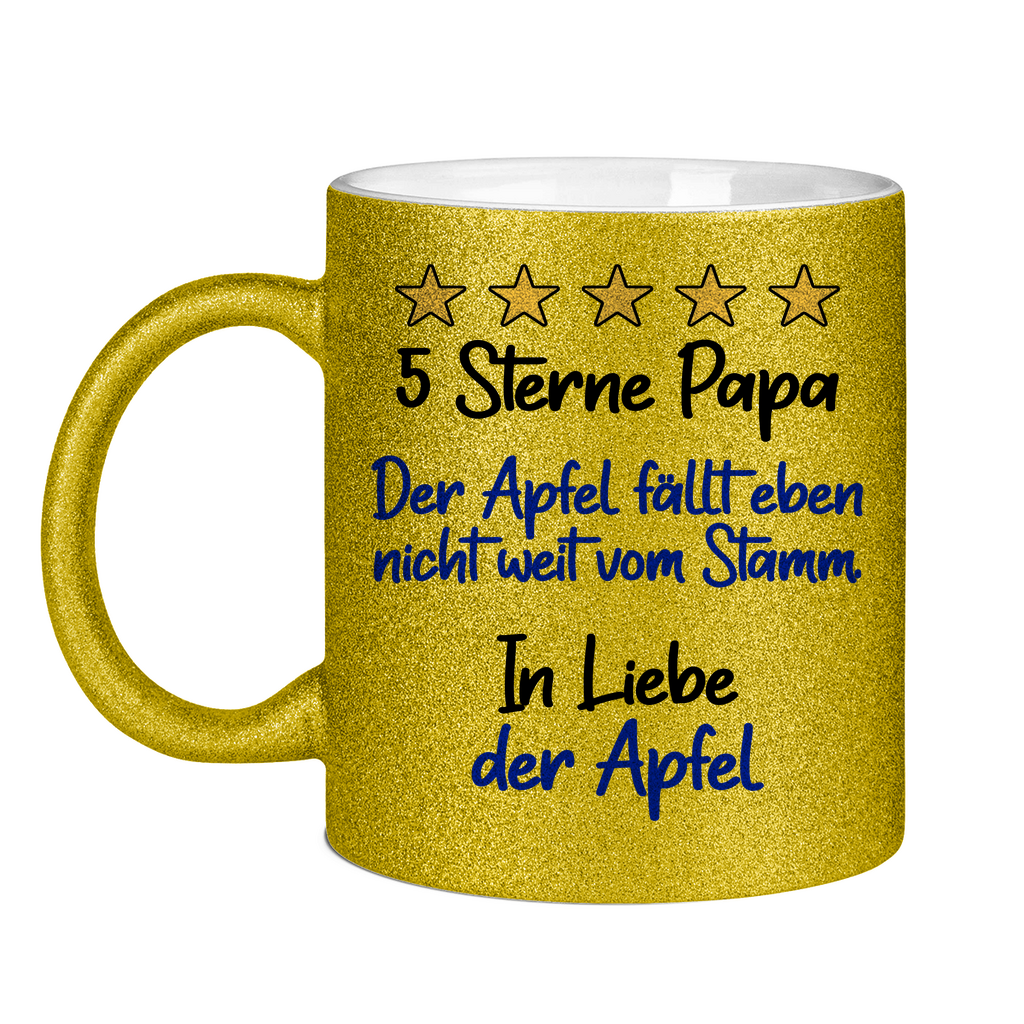 5 Sterne Papa in liebe der Apfel - Glitzertasse Gold Glitter One size
