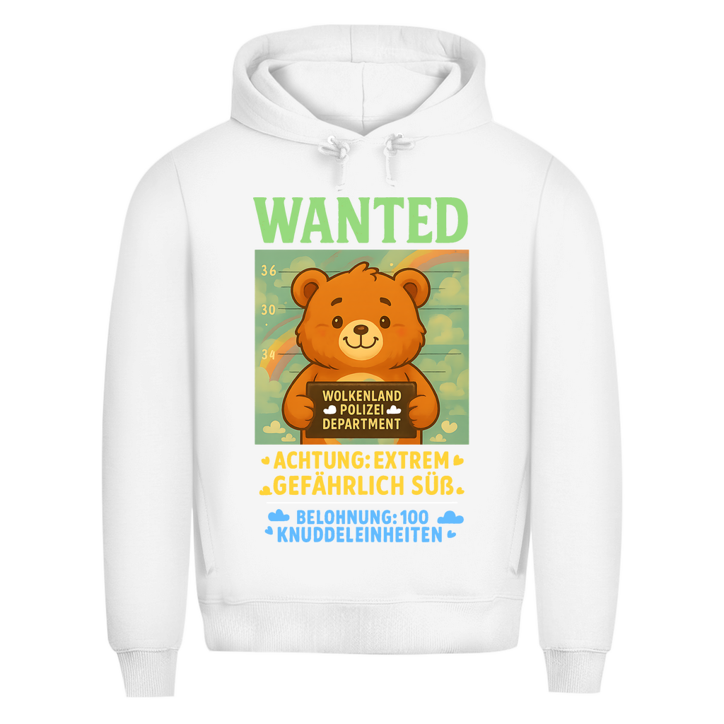 Herren Premium Bio Hoodie Wanted Glücksbärchi Wolkenland Extrem Gefährlich Süß White